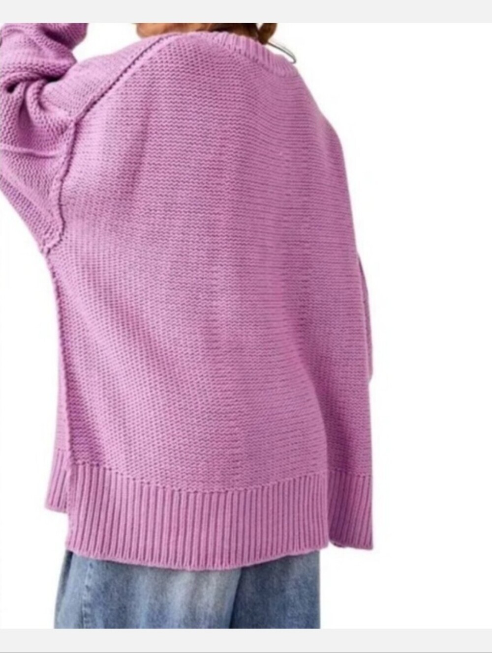 Free People Alli V-Neck Heavy Chunky Knit Oversized Purple Pullover Size:L - Picture 3 of 8